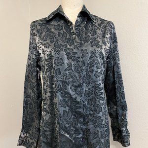 Vintage rose 90s glitter metallic gunmetal gray silver button down shirt